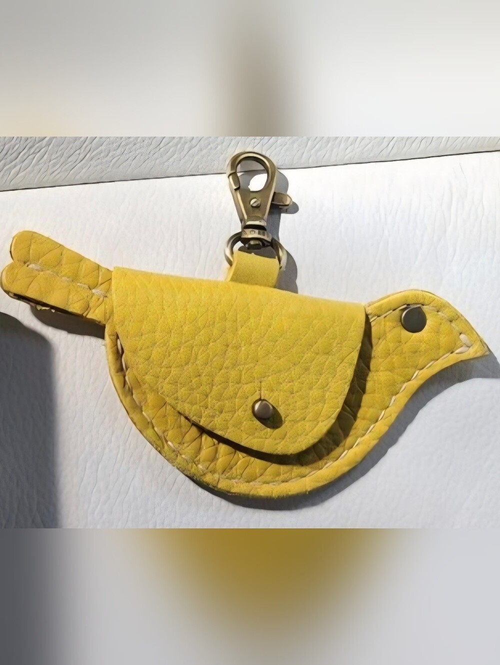 Portland Leather Yellow Bird-Shaped Pet Accessory Pouch with Clip